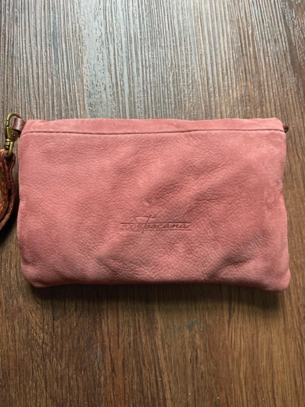 Pink Leather Wristlet Clutch